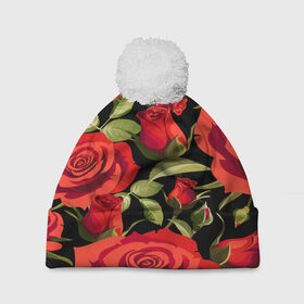 Шапка 3D c помпоном с принтом Великолепные розы в Кировске, 100% полиэстер | универсальный размер, печать по всей поверхности изделия | flower | pattern | spring | букет | весна | паттерн | праздник | розы | цветочный | цветы