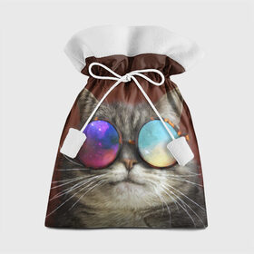 Подарочный 3D мешок с принтом котейки в Кировске, 100% полиэстер | Размер: 29*39 см | Тематика изображения на принте: cat | взгляд | космос | кот | котик | очки
