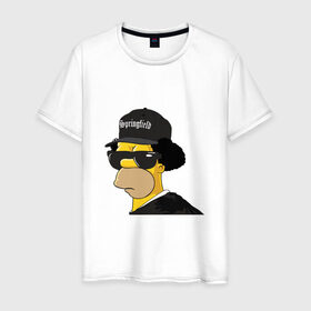 Мужская футболка хлопок с принтом Springfield в Кировске, 100% хлопок | прямой крой, круглый вырез горловины, длина до линии бедер, слегка спущенное плечо. | compton | hip hop | ice cube | nwa | rap | simpsons | голос улиц | комптон | рэп | хип хоп