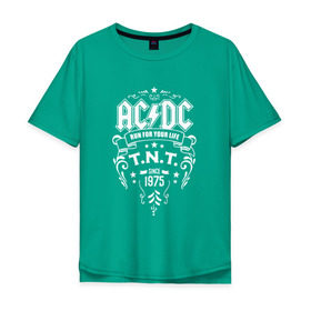 Мужская футболка хлопок Oversize с принтом AC/DC run for your life в Кировске, 100% хлопок | свободный крой, круглый ворот, “спинка” длиннее передней части | ac dc | acdc ас дс | асдс