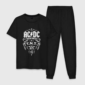 Мужская пижама хлопок с принтом AC/DC run for your life в Кировске, 100% хлопок | брюки и футболка прямого кроя, без карманов, на брюках мягкая резинка на поясе и по низу штанин
 | Тематика изображения на принте: ac dc | acdc ас дс | асдс