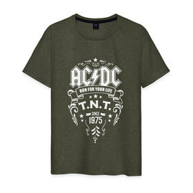 Мужская футболка хлопок с принтом AC/DC run for your life в Кировске, 100% хлопок | прямой крой, круглый вырез горловины, длина до линии бедер, слегка спущенное плечо. | ac dc | acdc ас дс | асдс
