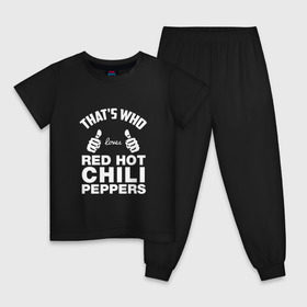 Детская пижама хлопок с принтом Вот кто любит Red Hot Chili Peppers в Кировске, 100% хлопок |  брюки и футболка прямого кроя, без карманов, на брюках мягкая резинка на поясе и по низу штанин
 | red hot chili peppers | rhcp | перцы | ред хот чили пепперс | рхчп | рэд