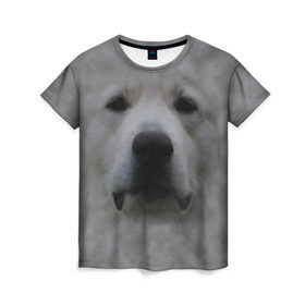 Женская футболка 3D с принтом Лабрадор в Кировске, 100% полиэфир ( синтетическое хлопкоподобное полотно) | прямой крой, круглый вырез горловины, длина до линии бедер | голова | животные | лабрадор | пес | природа | собака | собачка | щенок