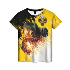 Женская футболка 3D с принтом Имперский флаг и медведь в Кировске, 100% полиэфир ( синтетическое хлопкоподобное полотно) | прямой крой, круглый вырез горловины, длина до линии бедер | russian bear | герб | россия