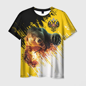 Мужская футболка 3D с принтом Имперский флаг и медведь в Кировске, 100% полиэфир | прямой крой, круглый вырез горловины, длина до линии бедер | Тематика изображения на принте: russian bear | герб | россия