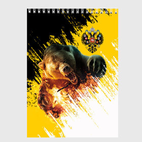Скетчбук с принтом Имперский флаг и медведь в Кировске, 100% бумага
 | 48 листов, плотность листов — 100 г/м2, плотность картонной обложки — 250 г/м2. Листы скреплены сверху удобной пружинной спиралью | russian bear | герб | россия