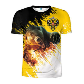Мужская футболка 3D спортивная с принтом Имперский флаг и медведь в Кировске, 100% полиэстер с улучшенными характеристиками | приталенный силуэт, круглая горловина, широкие плечи, сужается к линии бедра | russian bear | герб | россия