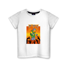 Детская футболка хлопок с принтом Doom D`Oh в Кировске, 100% хлопок | круглый вырез горловины, полуприлегающий силуэт, длина до линии бедер | Тематика изображения на принте: doh | doom | homer | simpsons | гомер | дум