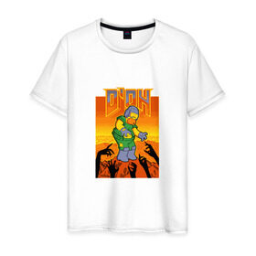 Мужская футболка хлопок с принтом Doom D`Oh в Кировске, 100% хлопок | прямой крой, круглый вырез горловины, длина до линии бедер, слегка спущенное плечо. | Тематика изображения на принте: doh | doom | homer | simpsons | гомер | дум