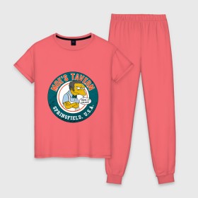 Женская пижама хлопок с принтом Таверна У Мо в Кировске, 100% хлопок | брюки и футболка прямого кроя, без карманов, на брюках мягкая резинка на поясе и по низу штанин | moe | simpsons