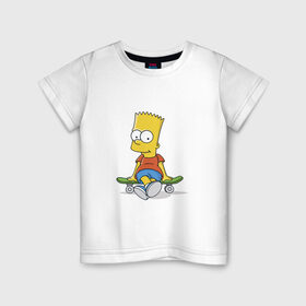 Детская футболка хлопок с принтом Барт в Кировске, 100% хлопок | круглый вырез горловины, полуприлегающий силуэт, длина до линии бедер | Тематика изображения на принте: bart | simpsons | skate | скейт