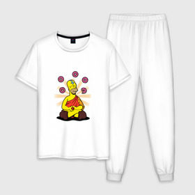 Мужская пижама хлопок с принтом Homer Relax в Кировске, 100% хлопок | брюки и футболка прямого кроя, без карманов, на брюках мягкая резинка на поясе и по низу штанин
 | Тематика изображения на принте: simpsons | аватар | буддизм | гомер