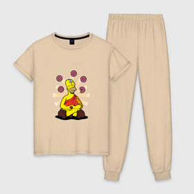 Женская пижама хлопок с принтом Homer Relax в Кировске, 100% хлопок | брюки и футболка прямого кроя, без карманов, на брюках мягкая резинка на поясе и по низу штанин | Тематика изображения на принте: simpsons | аватар | буддизм | гомер