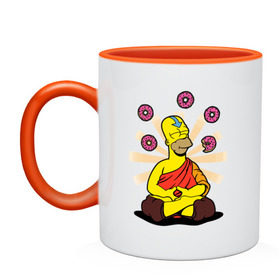 Кружка двухцветная с принтом Homer Relax в Кировске, керамика | объем — 330 мл, диаметр — 80 мм. Цветная ручка и кайма сверху, в некоторых цветах — вся внутренняя часть | Тематика изображения на принте: simpsons | аватар | буддизм | гомер
