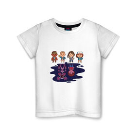 Детская футболка хлопок с принтом очень странные дела в Кировске, 100% хлопок | круглый вырез горловины, полуприлегающий силуэт, длина до линии бедер | stranger things