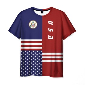Мужская футболка 3D с принтом USA (США) в Кировске, 100% полиэфир | прямой крой, круглый вырез горловины, длина до линии бедер | us | usa | америка | американец | американка | американцы | америки | герб | доллар | знак | надпись | патриот | полосы | символ | соединенные | страна | сша | флаг | флага | цвета | штаты