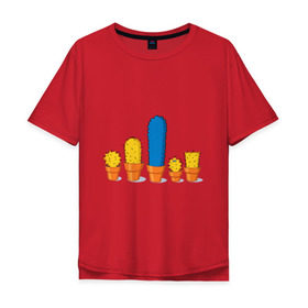 Мужская футболка хлопок Oversize с принтом Симпсоны - кактусы в Кировске, 100% хлопок | свободный крой, круглый ворот, “спинка” длиннее передней части | bart | homer | simpsons | барт | гомер | кактус | лиза | мардж | мэгги
