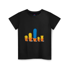 Детская футболка хлопок с принтом Симпсоны - кактусы в Кировске, 100% хлопок | круглый вырез горловины, полуприлегающий силуэт, длина до линии бедер | bart | homer | simpsons | барт | гомер | кактус | лиза | мардж | мэгги