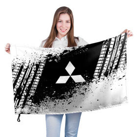 Флаг 3D с принтом Mitsubishi abstract sport в Кировске, 100% полиэстер | плотность ткани — 95 г/м2, размер — 67 х 109 см. Принт наносится с одной стороны |  машина | марка | митсубиси