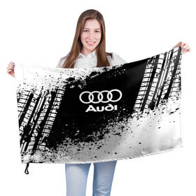Флаг 3D с принтом Audi abstract sport в Кировске, 100% полиэстер | плотность ткани — 95 г/м2, размер — 67 х 109 см. Принт наносится с одной стороны | ауди | кольца | лого | машина