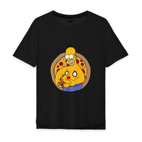 Мужская футболка хлопок Oversize с принтом Гомер и пицца в Кировске, 100% хлопок | свободный крой, круглый ворот, “спинка” длиннее передней части | homer | simpsons | гомер