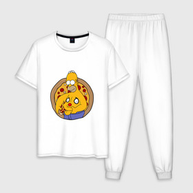 Мужская пижама хлопок с принтом Гомер и пицца в Кировске, 100% хлопок | брюки и футболка прямого кроя, без карманов, на брюках мягкая резинка на поясе и по низу штанин
 | homer | simpsons | гомер