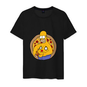 Мужская футболка хлопок с принтом Гомер и пицца в Кировске, 100% хлопок | прямой крой, круглый вырез горловины, длина до линии бедер, слегка спущенное плечо. | homer | simpsons | гомер