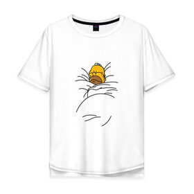 Мужская футболка хлопок Oversize с принтом Спящий Гомер в Кировске, 100% хлопок | свободный крой, круглый ворот, “спинка” длиннее передней части | homer | simpsons | гомер | симпсоны