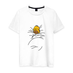 Мужская футболка хлопок с принтом Спящий Гомер в Кировске, 100% хлопок | прямой крой, круглый вырез горловины, длина до линии бедер, слегка спущенное плечо. | homer | simpsons | гомер | симпсоны