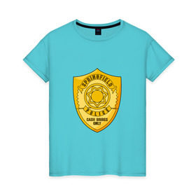 Женская футболка хлопок с принтом Полиция Спрингфилда в Кировске, 100% хлопок | прямой крой, круглый вырез горловины, длина до линии бедер, слегка спущенное плечо | police | simpsons | springfield