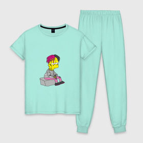 Женская пижама хлопок с принтом Bart Lili Peep в Кировске, 100% хлопок | брюки и футболка прямого кроя, без карманов, на брюках мягкая резинка на поясе и по низу штанин | bart simpson | lil peep | барт симпсон | лил пип