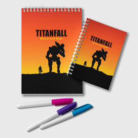 Блокнот с принтом Titanfall 2 в Кировске, 100% бумага | 48 листов, плотность листов — 60 г/м2, плотность картонной обложки — 250 г/м2. Листы скреплены удобной пружинной спиралью. Цвет линий — светло-серый
 | blood and rust | game | воин | закат | игра | кровь и ржавчина | робот