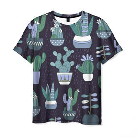 Мужская футболка 3D с принтом Кактусы в Кировске, 100% полиэфир | прямой крой, круглый вырез горловины, длина до линии бедер | абстракция | бабочки | веселые | модные | новинки | популярные | прикольные | цветные | яркие