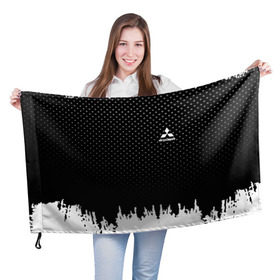 Флаг 3D с принтом Mitsubishi abstract black 2018 в Кировске, 100% полиэстер | плотность ткани — 95 г/м2, размер — 67 х 109 см. Принт наносится с одной стороны | Тематика изображения на принте:  машина | марка | митсубиси