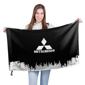 Флаг 3D с принтом Mitsubishi в Кировске, 100% полиэстер | плотность ткани — 95 г/м2, размер — 67 х 109 см. Принт наносится с одной стороны |  машина | марка | митсубиси