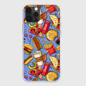 Чехол для iPhone 12 Pro Max с принтом Fastfood в Кировске, Силикон |  | chicken | coffee | cola | drink | dunts | eat | fastfood | frenchfires | hotdog | lollypop | pizza | sweets | бургер | еда | кола | кофе | лимонад | напитки | пицца | пончик | фастфуд | хотдог