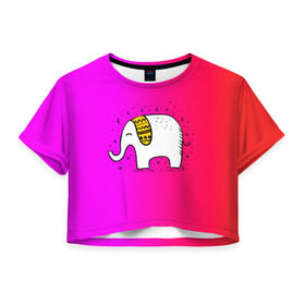 Женская футболка 3D укороченная с принтом Радужный слоник в Кировске, 100% полиэстер | круглая горловина, длина футболки до линии талии, рукава с отворотами | детские | животные | слон | слоник | слоны