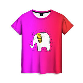 Женская футболка 3D с принтом Радужный слоник в Кировске, 100% полиэфир ( синтетическое хлопкоподобное полотно) | прямой крой, круглый вырез горловины, длина до линии бедер | детские | животные | слон | слоник | слоны