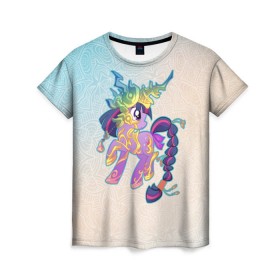 Женская футболка 3D с принтом My Little Pony в Кировске, 100% полиэфир ( синтетическое хлопкоподобное полотно) | прямой крой, круглый вырез горловины, длина до линии бедер | комедия | маленький | мой | музыка | мультфильм | мюзикл | пони | приключения | сказка | фэнтези
