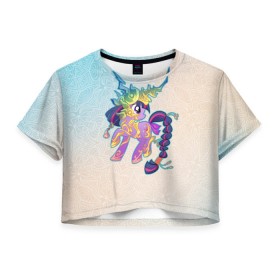 Женская футболка 3D укороченная с принтом My Little Pony в Кировске, 100% полиэстер | круглая горловина, длина футболки до линии талии, рукава с отворотами | комедия | маленький | мой | музыка | мультфильм | мюзикл | пони | приключения | сказка | фэнтези