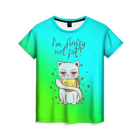 Женская футболка 3D с принтом Я пушистый,не толстый! в Кировске, 100% полиэфир ( синтетическое хлопкоподобное полотно) | прямой крой, круглый вырез горловины, длина до линии бедер | cat | взгляд | кот | кот хипстер | котёнок | котятки | котятушки | кошечки | кошка | мордочка