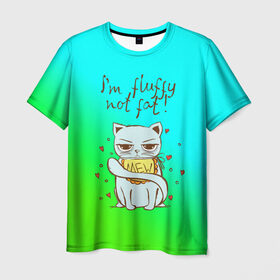 Мужская футболка 3D с принтом Я пушистый,не толстый! в Кировске, 100% полиэфир | прямой крой, круглый вырез горловины, длина до линии бедер | Тематика изображения на принте: cat | взгляд | кот | кот хипстер | котёнок | котятки | котятушки | кошечки | кошка | мордочка