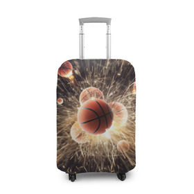 Чехол для чемодана 3D с принтом Звезда баскетбола в Кировске, 86% полиэфир, 14% спандекс | двустороннее нанесение принта, прорези для ручек и колес | basketball | nba | баскетбол | искры | мячи | нба