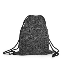 Рюкзак-мешок 3D с принтом Паутина в Кировске, 100% полиэстер | плотность ткани — 200 г/м2, размер — 35 х 45 см; лямки — толстые шнурки, застежка на шнуровке, без карманов и подкладки | белый | паттрен | паутинка | узор | хеллоуин | черный