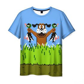 Мужская футболка 3D с принтом Duck Hunt в Кировске, 100% полиэфир | прямой крой, круглый вырез горловины, длина до линии бедер | 8 bit | 8 бит | dendy | dog | duck | hunt | nes | nintendo | oldschool | pixel art | денди | игра | нинтендо | охота | собака