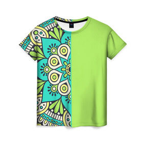 Женская футболка 3D с принтом Медитация с мандалой в Кировске, 100% полиэфир ( синтетическое хлопкоподобное полотно) | прямой крой, круглый вырез горловины, длина до линии бедер | узор 