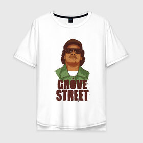 Мужская футболка хлопок Oversize с принтом grove street в Кировске, 100% хлопок | свободный крой, круглый ворот, “спинка” длиннее передней части | eazy e | gta | raiders | san andreas | райдер