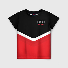 Детская футболка 3D с принтом Audi Black & Red в Кировске, 100% гипоаллергенный полиэфир | прямой крой, круглый вырез горловины, длина до линии бедер, чуть спущенное плечо, ткань немного тянется | Тематика изображения на принте: audi | ауди | кольца | красный | машина | черный
