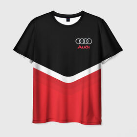 Мужская футболка 3D с принтом Audi Black & Red в Кировске, 100% полиэфир | прямой крой, круглый вырез горловины, длина до линии бедер | audi | ауди | кольца | красный | машина | черный